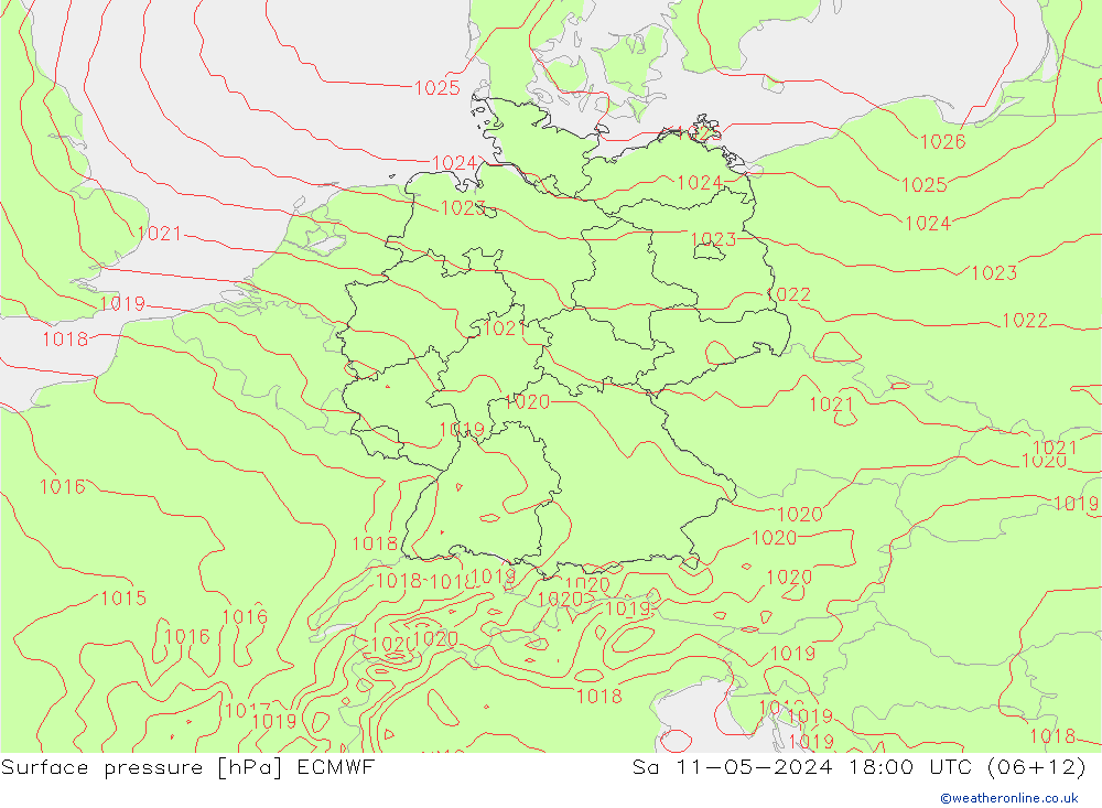 地面气压 ECMWF 星期六 11.05.2024 18 UTC