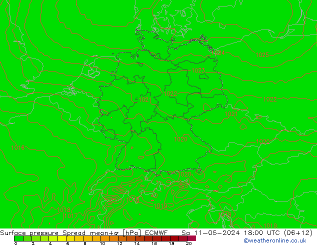 地面气压 Spread ECMWF 星期六 11.05.2024 18 UTC