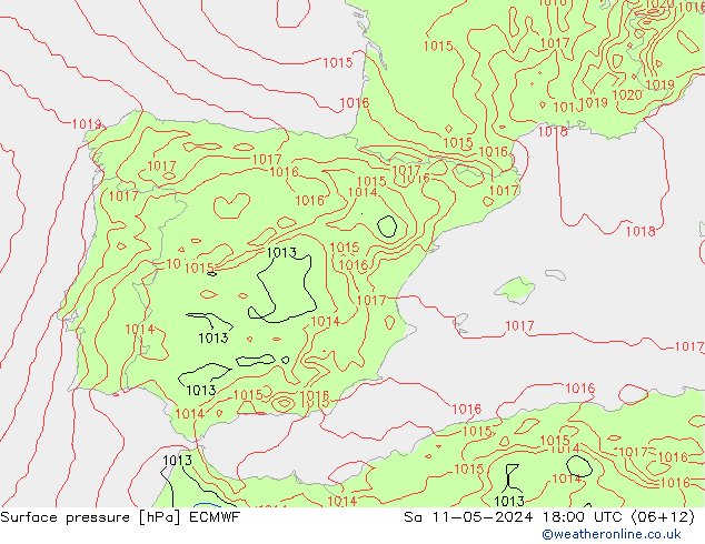 Surface pressure ECMWF Sa 11.05.2024 18 UTC