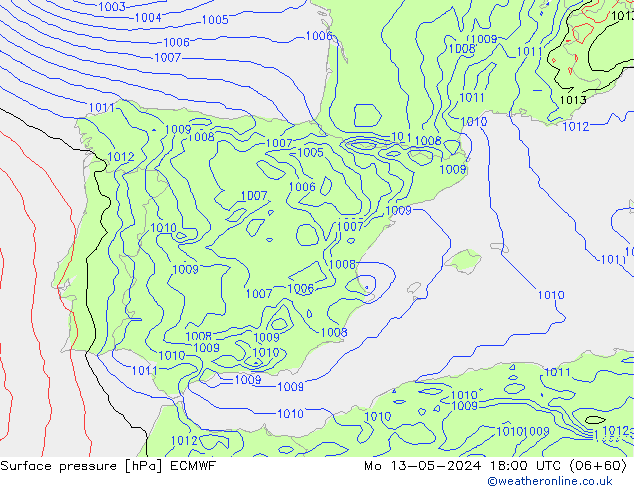 приземное давление ECMWF пн 13.05.2024 18 UTC