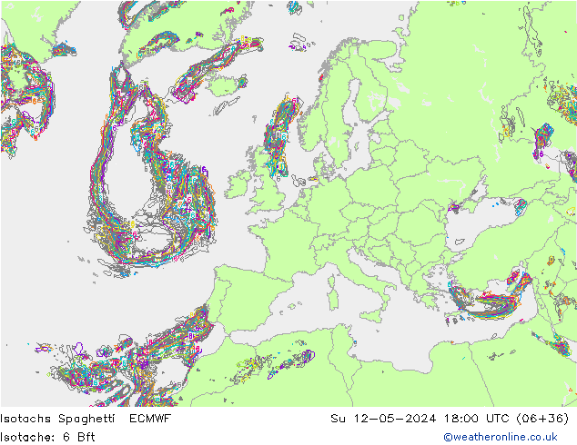Eşrüzgar Hızları Spaghetti ECMWF Paz 12.05.2024 18 UTC