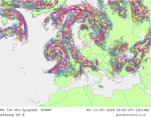 RV 700 hPa Spaghetti ECMWF ma 13.05.2024 06 UTC
