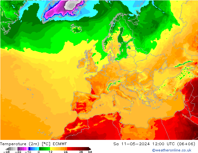 温度图 ECMWF 星期六 11.05.2024 12 UTC