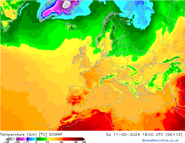 Temperaturkarte (2m) ECMWF Sa 11.05.2024 18 UTC
