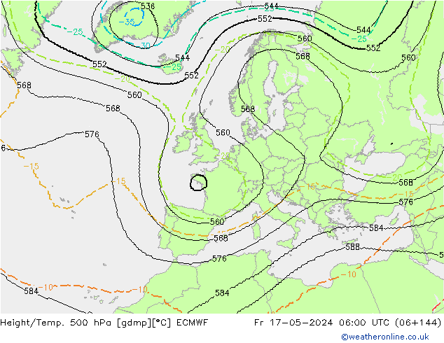 Hoogte/Temp. 500 hPa ECMWF vr 17.05.2024 06 UTC