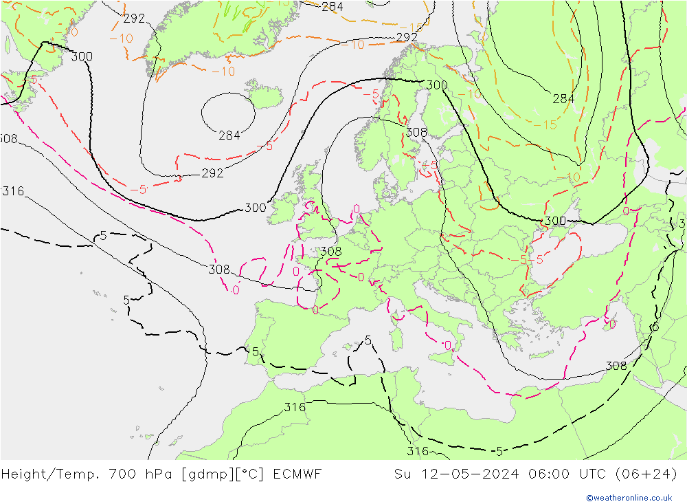 Height/Temp. 700 hPa ECMWF Ne 12.05.2024 06 UTC