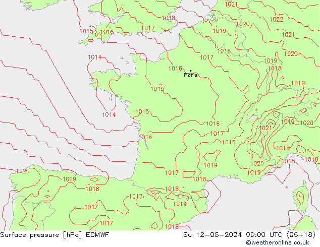 Surface pressure ECMWF Su 12.05.2024 00 UTC