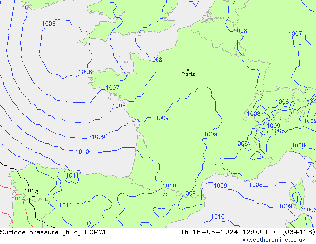 Presión superficial ECMWF jue 16.05.2024 12 UTC