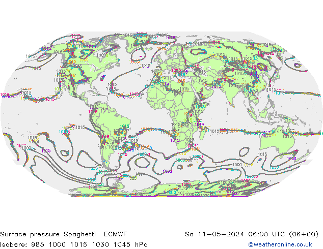 Bodendruck Spaghetti ECMWF Sa 11.05.2024 06 UTC