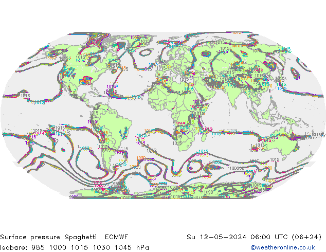 Presión superficial Spaghetti ECMWF dom 12.05.2024 06 UTC