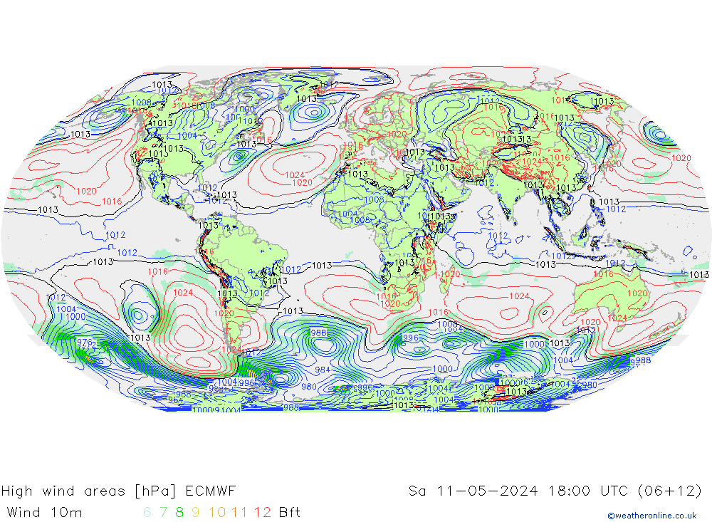 High wind areas ECMWF sam 11.05.2024 18 UTC