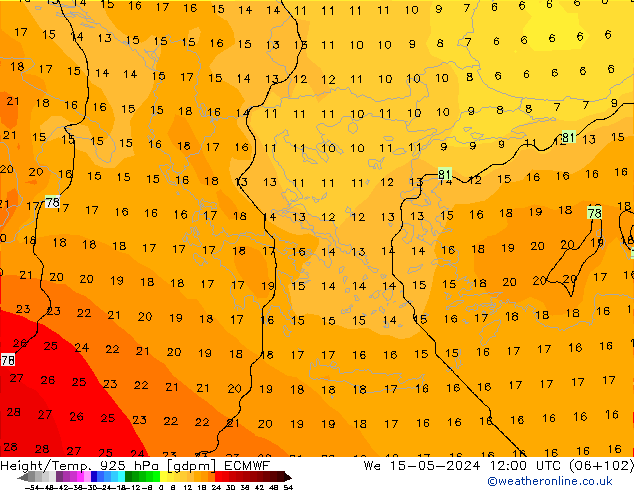 Yükseklik/Sıc. 925 hPa ECMWF Çar 15.05.2024 12 UTC