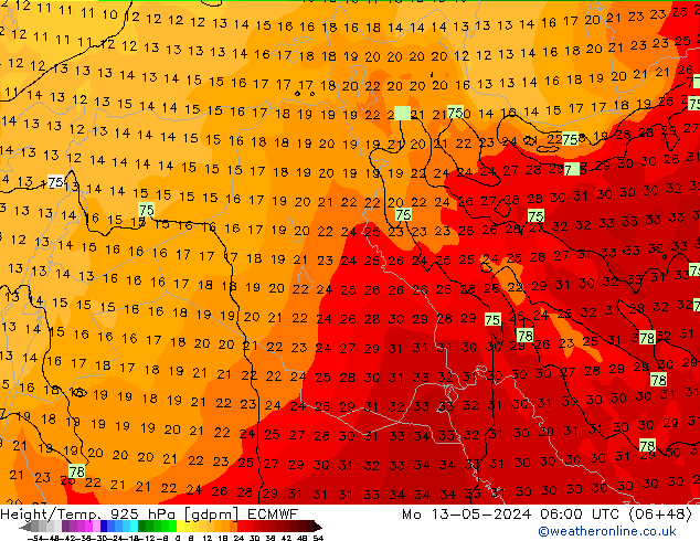 Height/Temp. 925 hPa ECMWF  13.05.2024 06 UTC