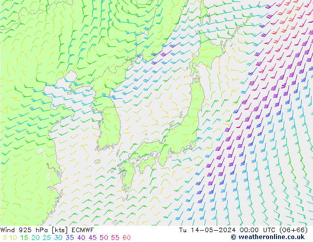 Wind 925 hPa ECMWF di 14.05.2024 00 UTC