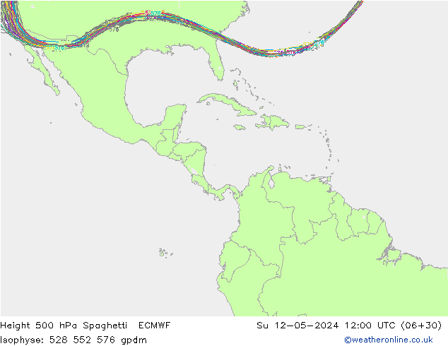 Height 500 hPa Spaghetti ECMWF Su 12.05.2024 12 UTC