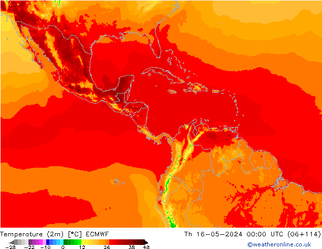 Temperatura (2m) ECMWF jue 16.05.2024 00 UTC