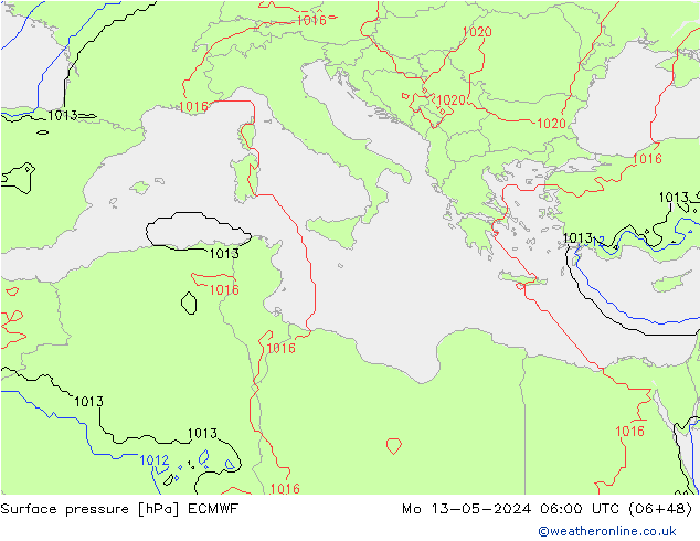 Luchtdruk (Grond) ECMWF ma 13.05.2024 06 UTC