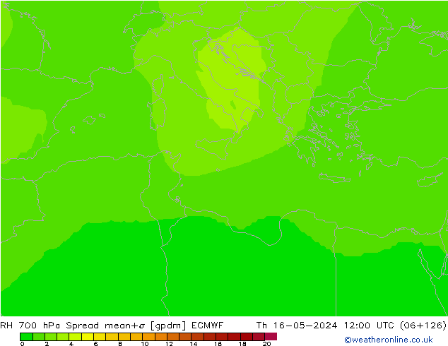 Humidité rel. 700 hPa Spread ECMWF jeu 16.05.2024 12 UTC