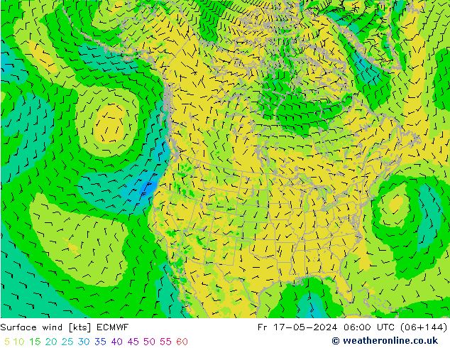 Surface wind ECMWF Pá 17.05.2024 06 UTC