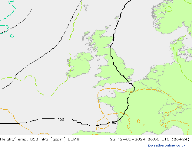 Height/Temp. 850 гПа ECMWF Вс 12.05.2024 06 UTC