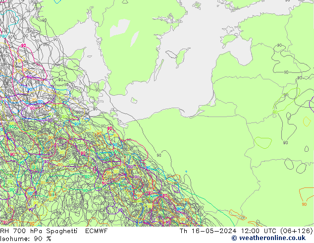 Humidité rel. 700 hPa Spaghetti ECMWF jeu 16.05.2024 12 UTC