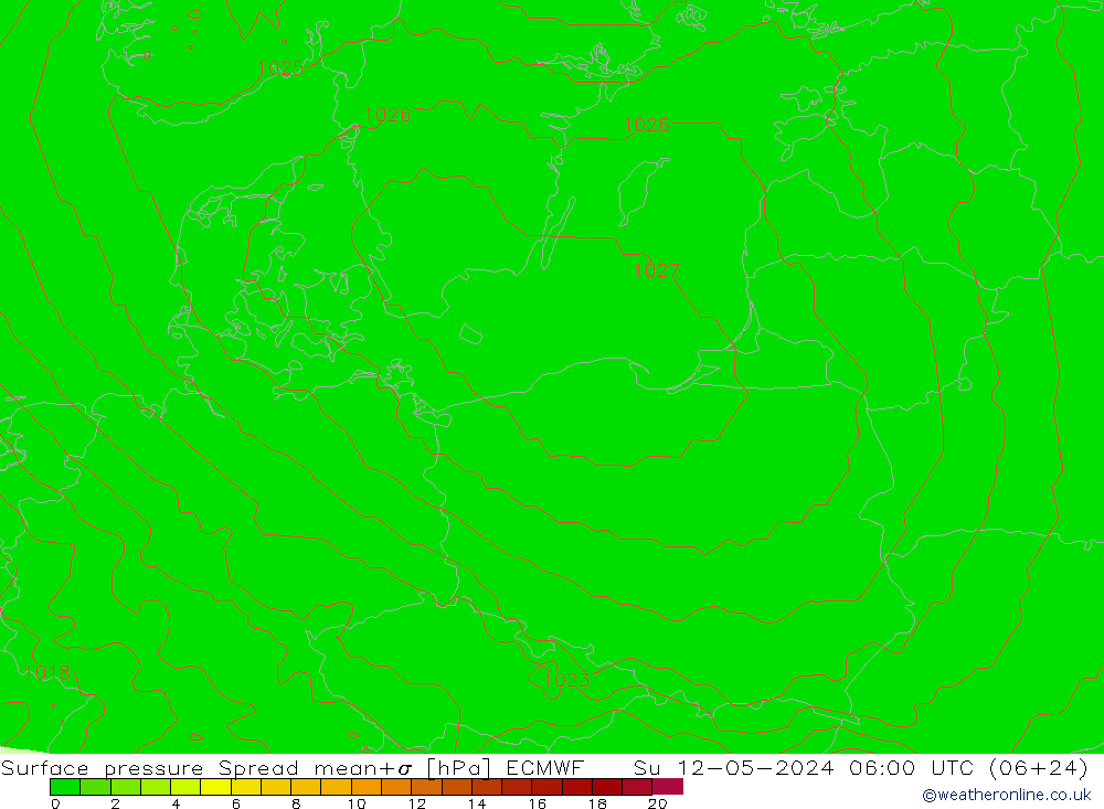 Surface pressure Spread ECMWF Su 12.05.2024 06 UTC