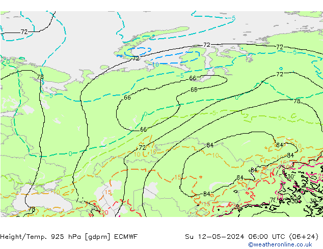 Yükseklik/Sıc. 925 hPa ECMWF Paz 12.05.2024 06 UTC