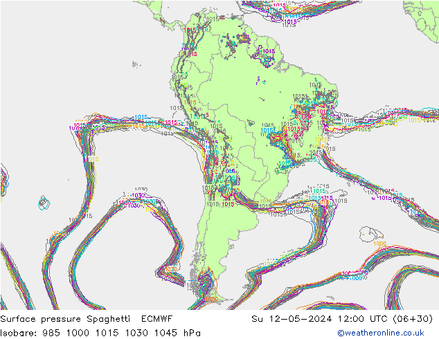 Surface pressure Spaghetti ECMWF Su 12.05.2024 12 UTC