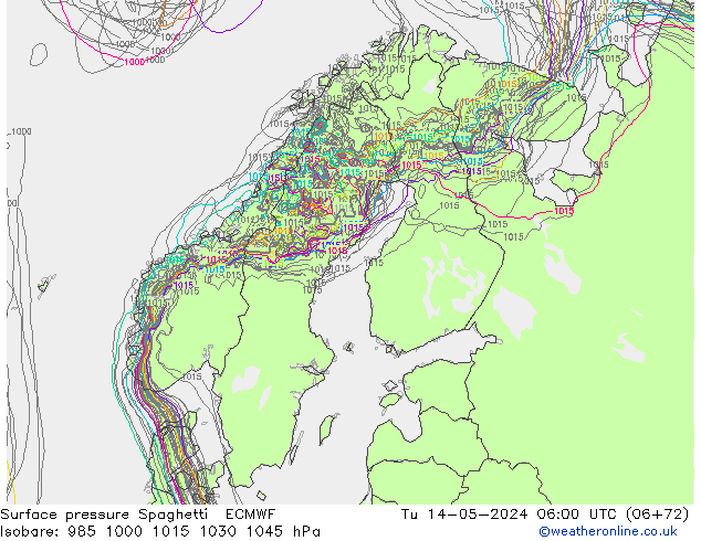 Bodendruck Spaghetti ECMWF Di 14.05.2024 06 UTC