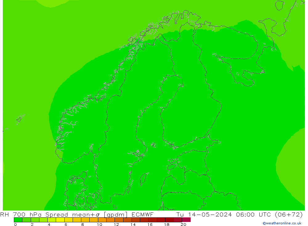 RH 700 hPa Spread ECMWF Tu 14.05.2024 06 UTC
