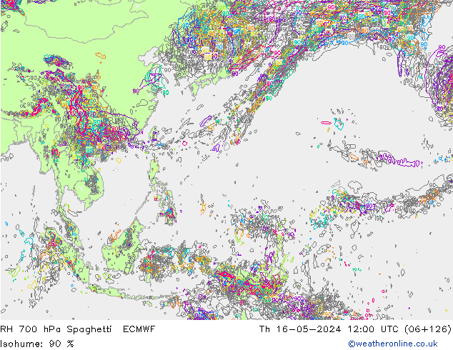 RH 700 гПа Spaghetti ECMWF чт 16.05.2024 12 UTC