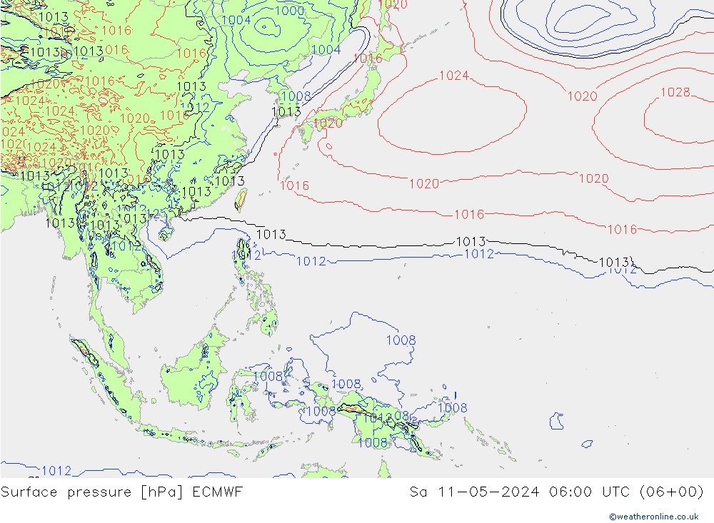 pressão do solo ECMWF Sáb 11.05.2024 06 UTC