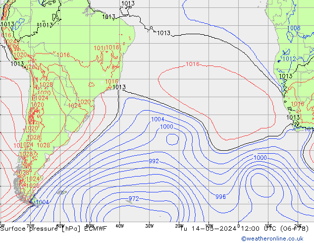 Atmosférický tlak ECMWF Út 14.05.2024 12 UTC