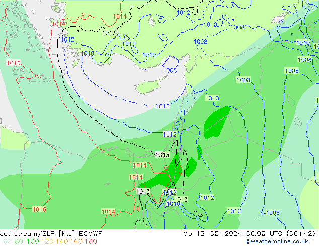 Polarjet/Bodendruck ECMWF Mo 13.05.2024 00 UTC