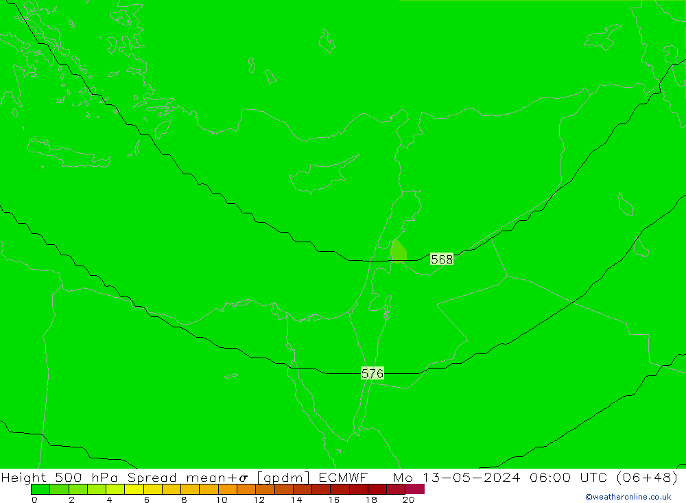 Height 500 hPa Spread ECMWF Mo 13.05.2024 06 UTC