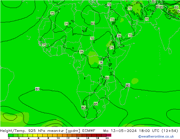 Height/Temp. 925 hPa ECMWF  13.05.2024 18 UTC