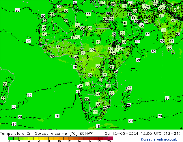 Temperature 2m Spread ECMWF Ne 12.05.2024 12 UTC