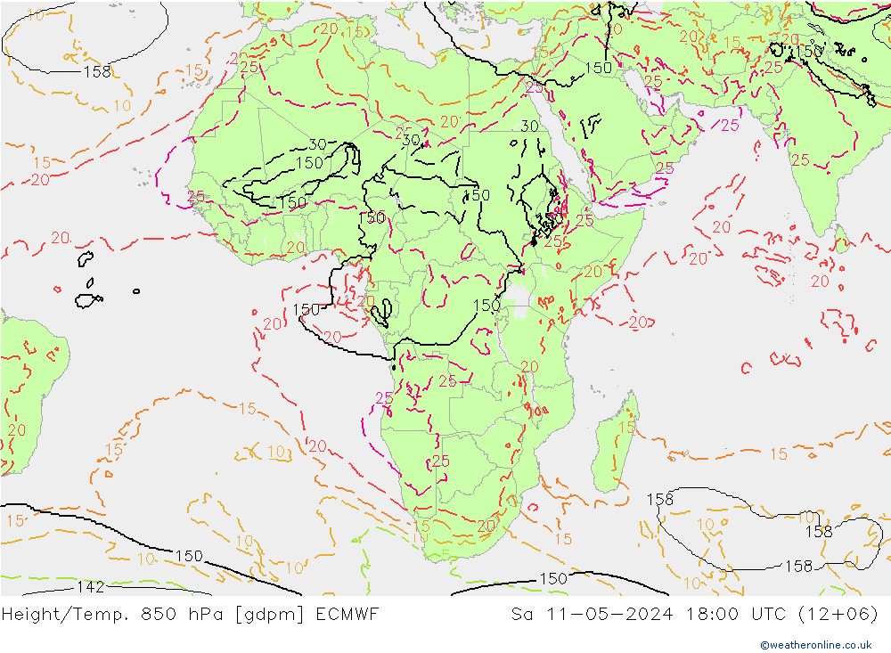 Height/Temp. 850 hPa ECMWF Sa 11.05.2024 18 UTC