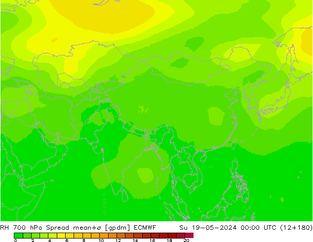 Humidité rel. 700 hPa Spread ECMWF dim 19.05.2024 00 UTC