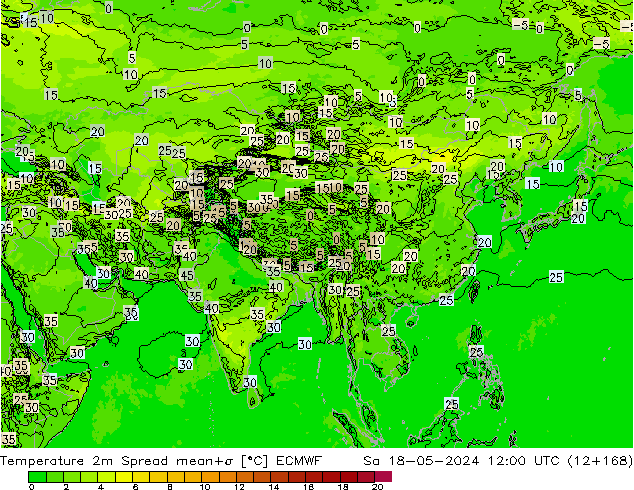Temperatura 2m Spread ECMWF Sáb 18.05.2024 12 UTC