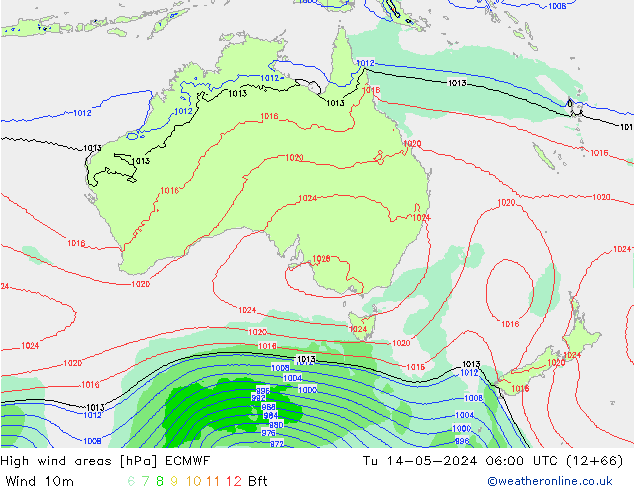 High wind areas ECMWF  14.05.2024 06 UTC