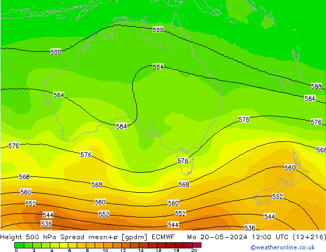 Height 500 hPa Spread ECMWF Po 20.05.2024 12 UTC