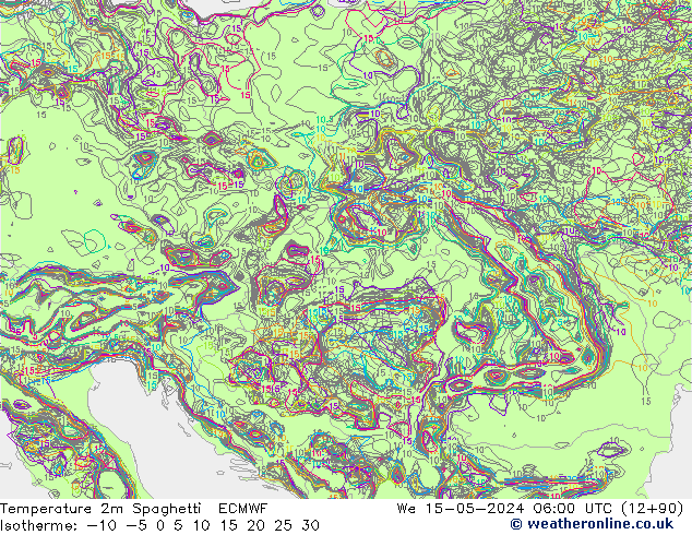 Temperatuurkaart Spaghetti ECMWF wo 15.05.2024 06 UTC