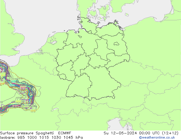 地面气压 Spaghetti ECMWF 星期日 12.05.2024 00 UTC