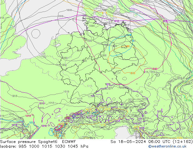 pressão do solo Spaghetti ECMWF Sáb 18.05.2024 06 UTC