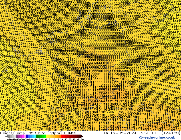 Height/Temp. 850 hPa ECMWF Th 16.05.2024 12 UTC