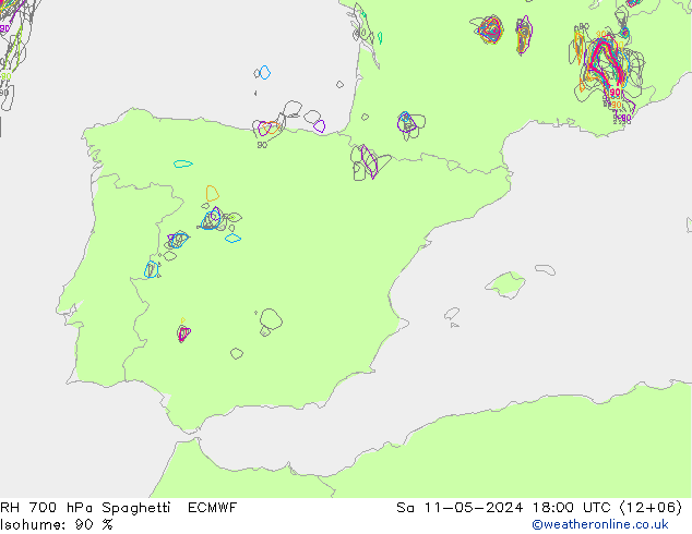 RH 700 hPa Spaghetti ECMWF  11.05.2024 18 UTC