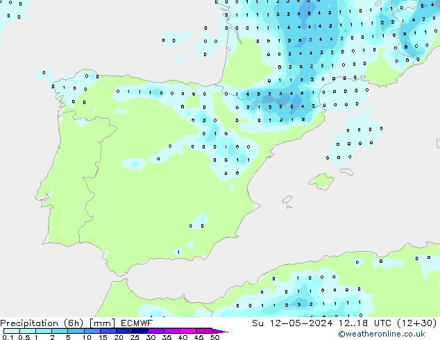 Precipitation (6h) ECMWF Ne 12.05.2024 18 UTC
