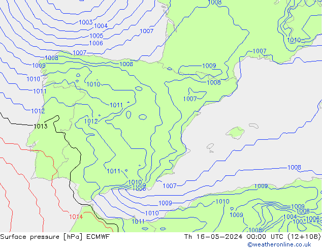Luchtdruk (Grond) ECMWF do 16.05.2024 00 UTC