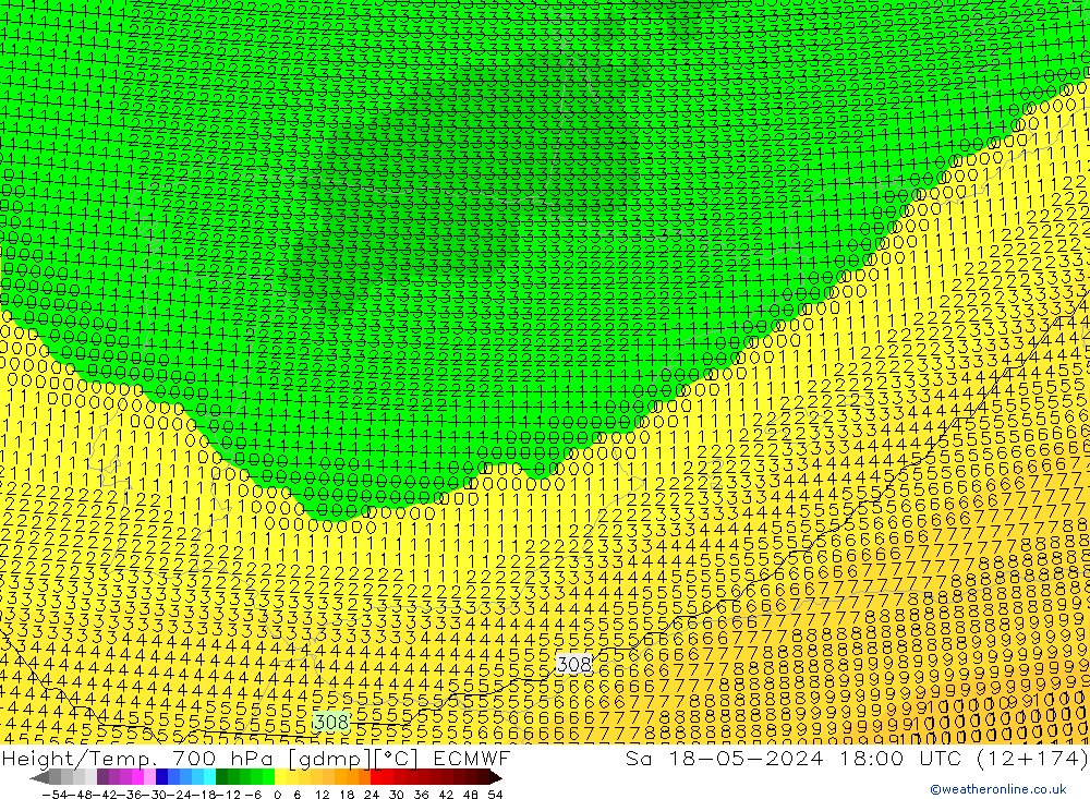 Géop./Temp. 700 hPa ECMWF sam 18.05.2024 18 UTC